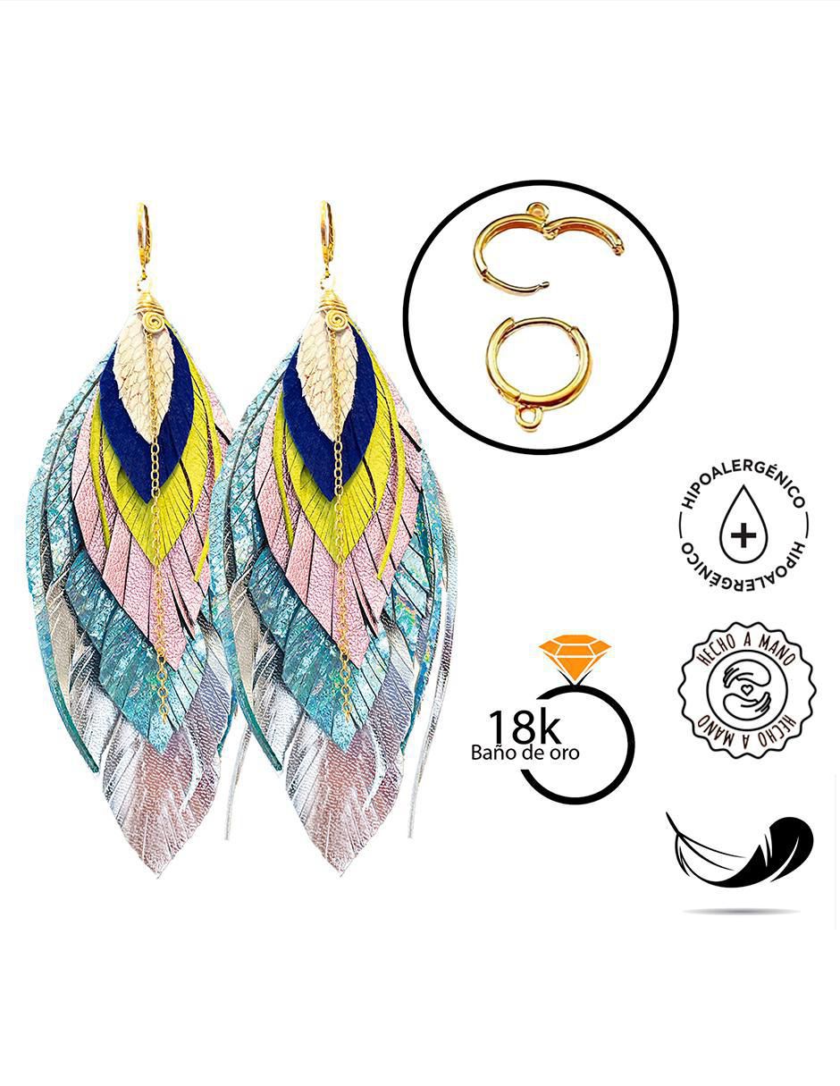 Aretes largos de pluma 18 k con acabado baño de oro 3