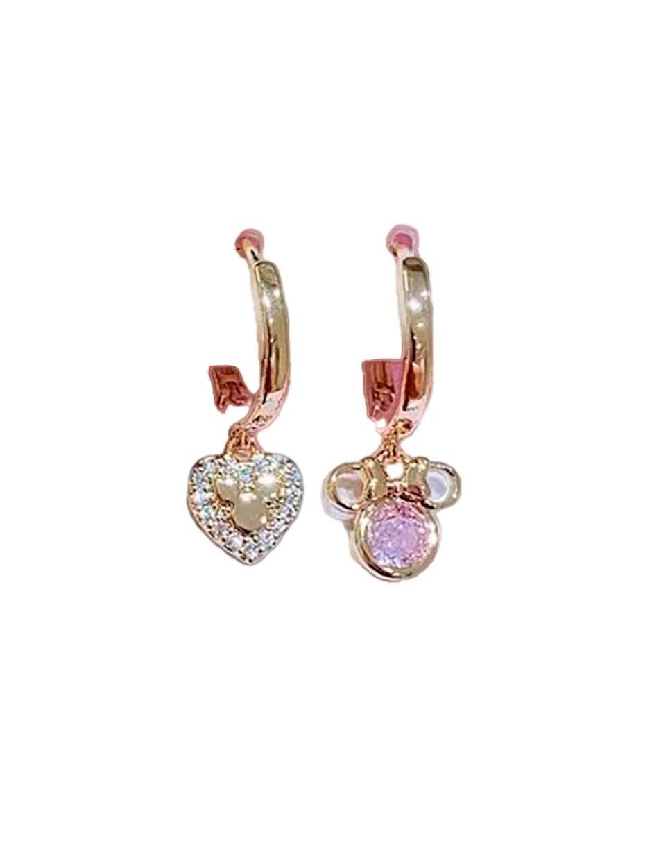 Set de aretes Mickey & Minnie de oro laminado 10 k con acabado pulido zirconia cúbica 3