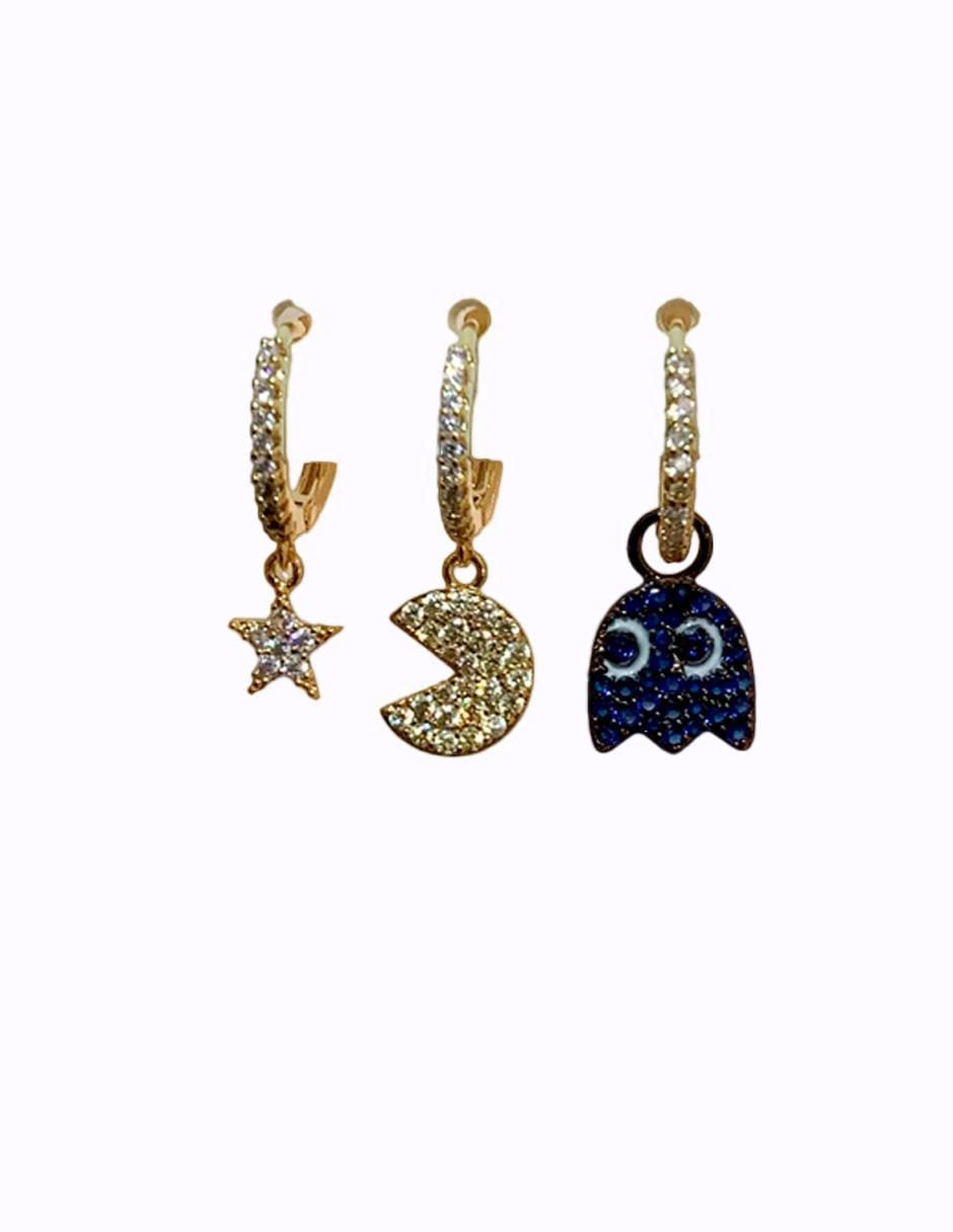 Set de aretes de fantasma de oro laminado 10 k con acabado pulido zirconia cúbica 3