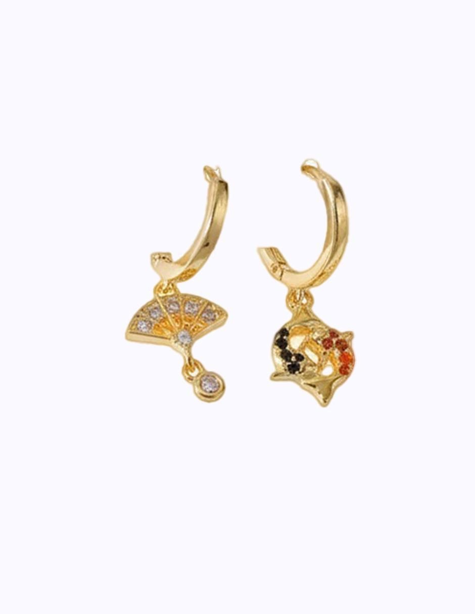 Set de aretes Japones de oro laminado 10 K con acabado pulido zirconia cúbica 3