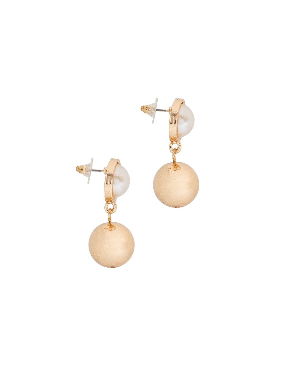 Aretes largos de esfera con acabado lustre imitación perla 3