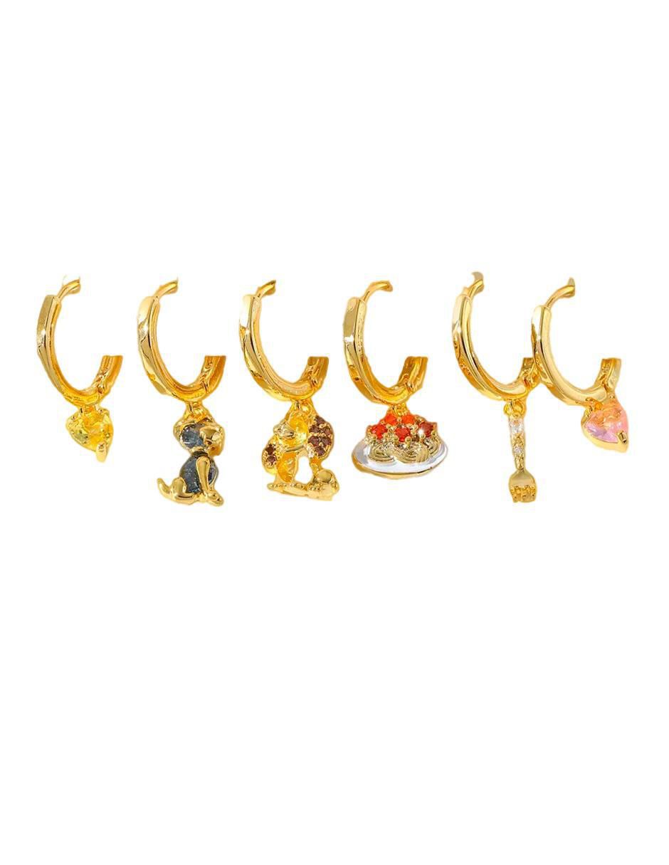 Set de aretes La dama y el vagabundo de oro laminado 10 K con acabado pulido zirconia cúbica