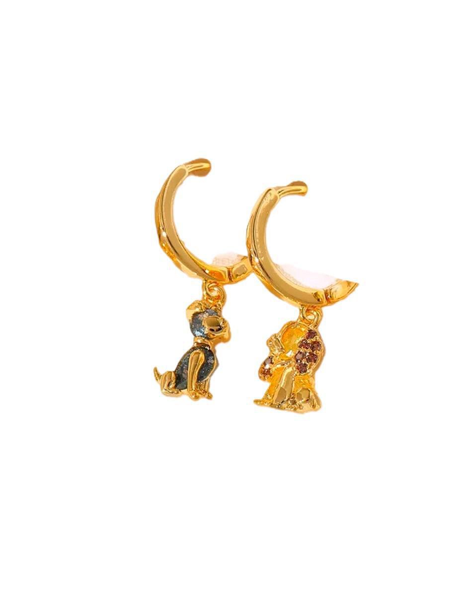 Set de aretes La dama y el vagabundo de oro laminado 10 K con acabado pulido zirconia cúbica 2