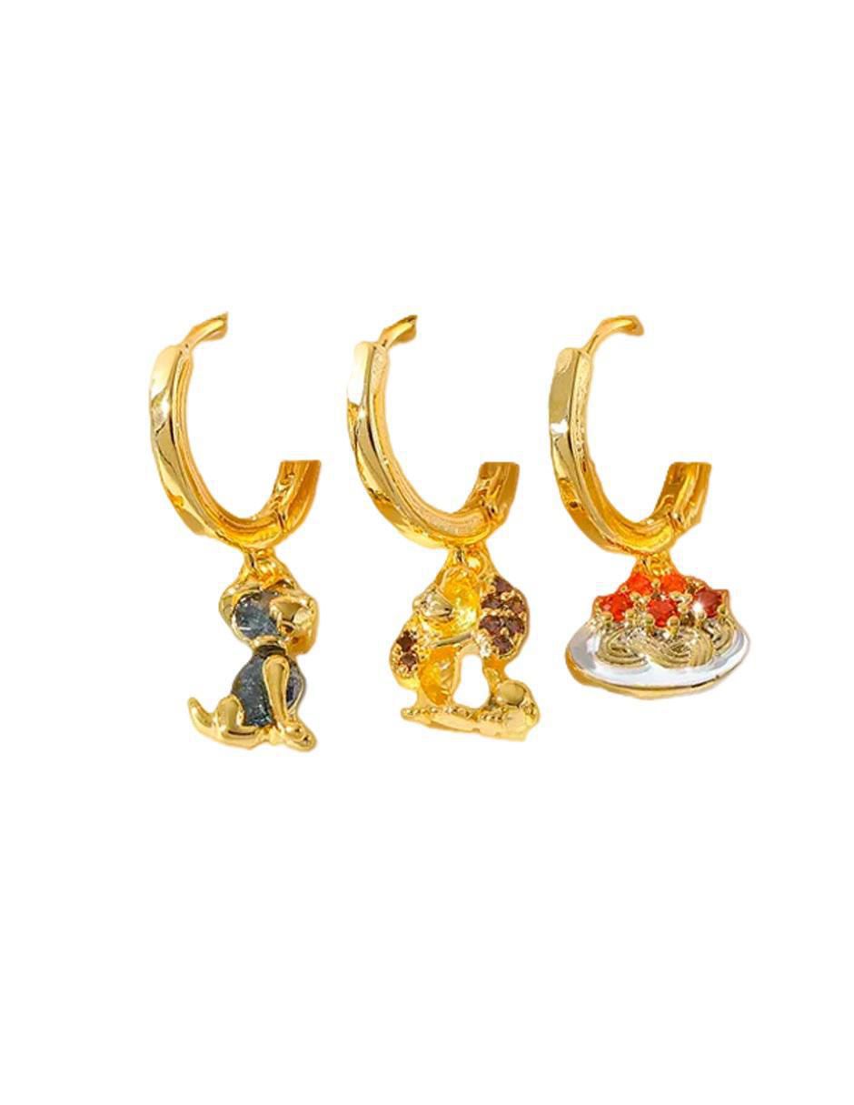 Set de aretes La dama y el vagabundo de oro laminado 10 K con acabado pulido zirconia cúbica 3