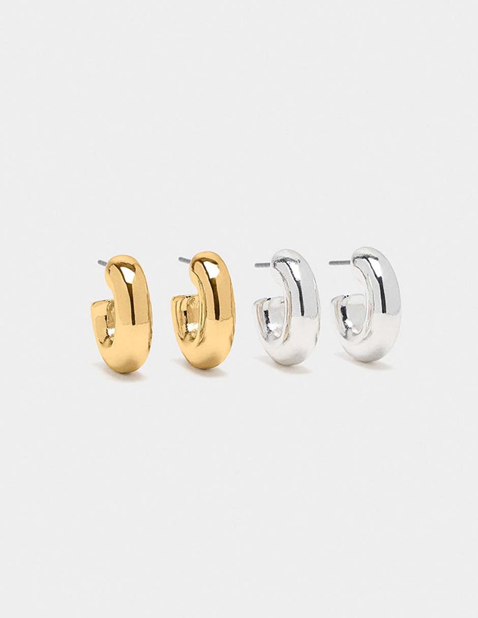 Set de aretes circulares con acabado brillante