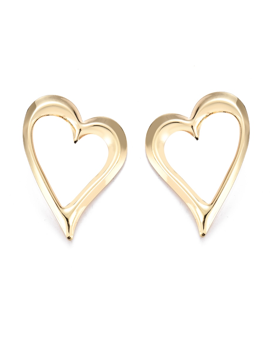 Aretes largos corazón con acabado liso
