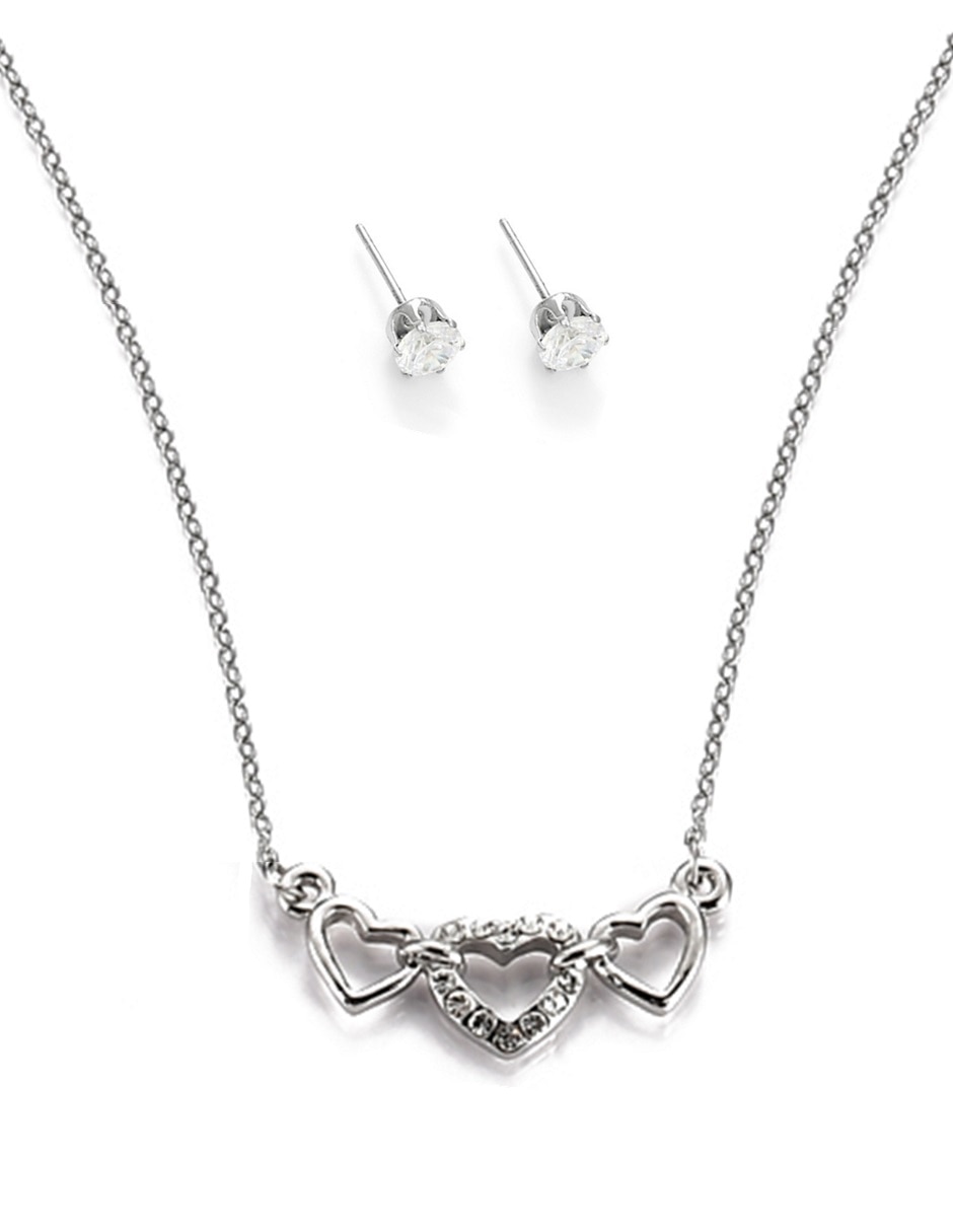 Aretes y collar de forma corazón cristal