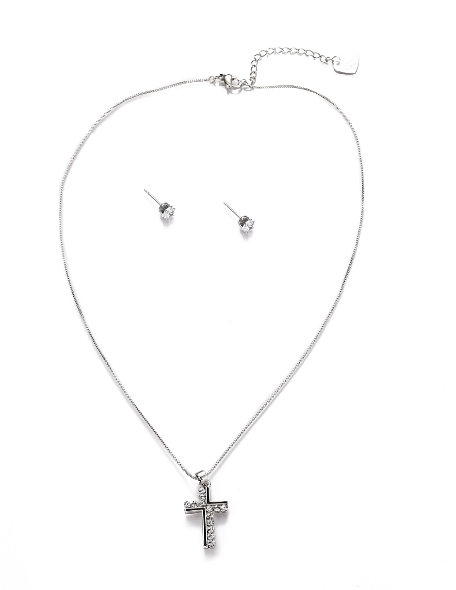 Aretes y collar de forma de Cruz cristal 5