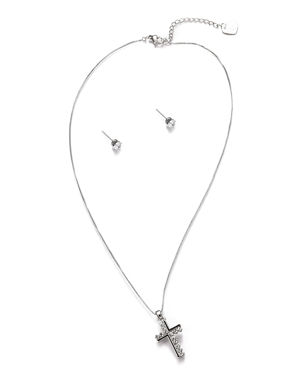 Aretes y collar de forma de Cruz cristal 6
