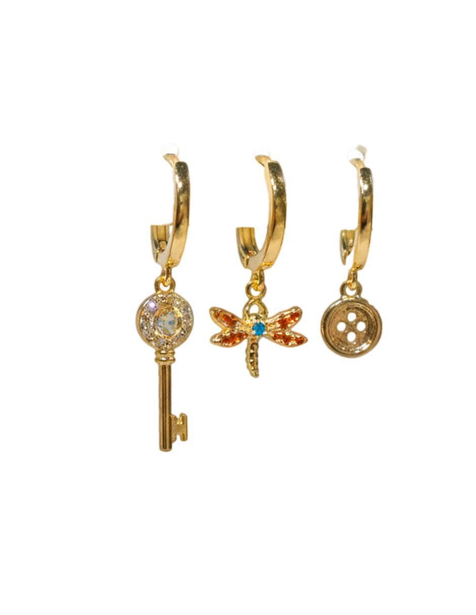 Set de aretes Caroline de oro laminado 10 K con acabado pulido zirconia cúbica 3