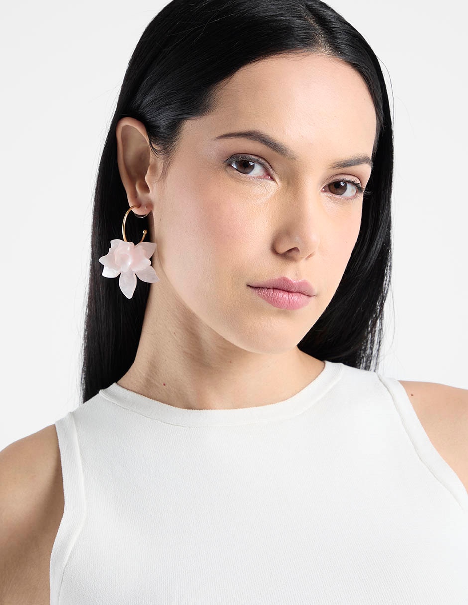 Aretes de aro flor Trend con acabado brillante 5