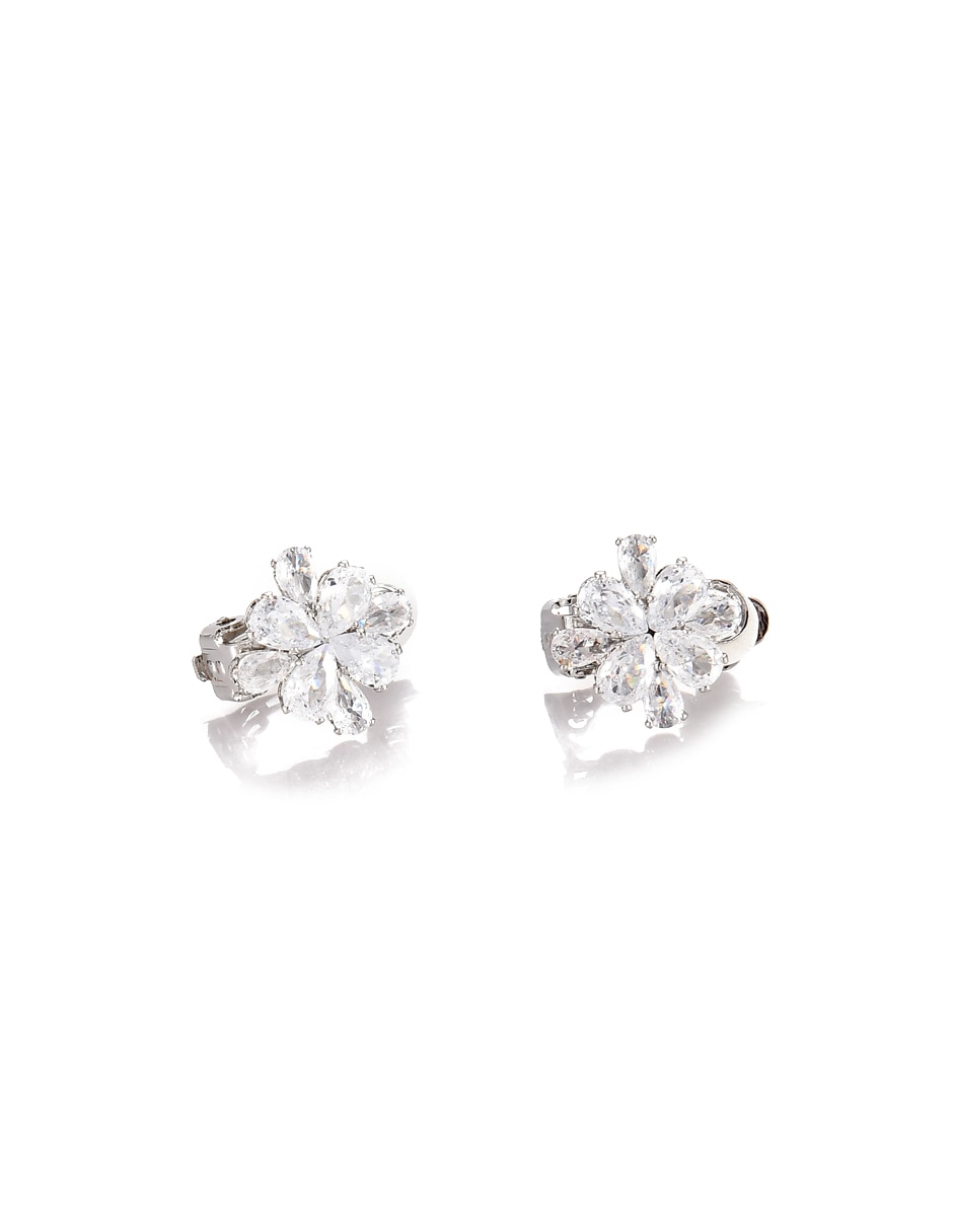 Aretes cortos de flor con acabado brillante zirconia 2