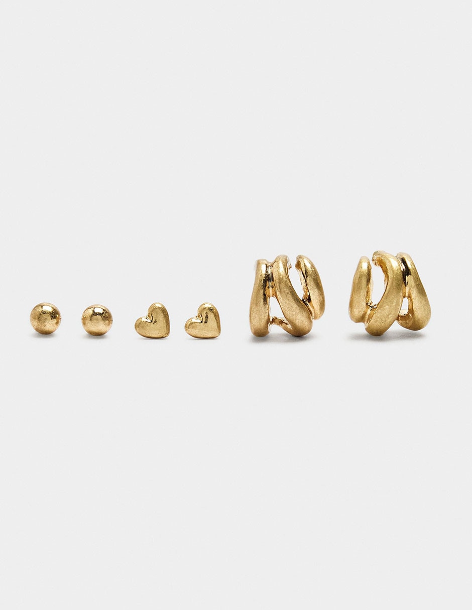 Set de aretes Golden Basics con acabado liso perla