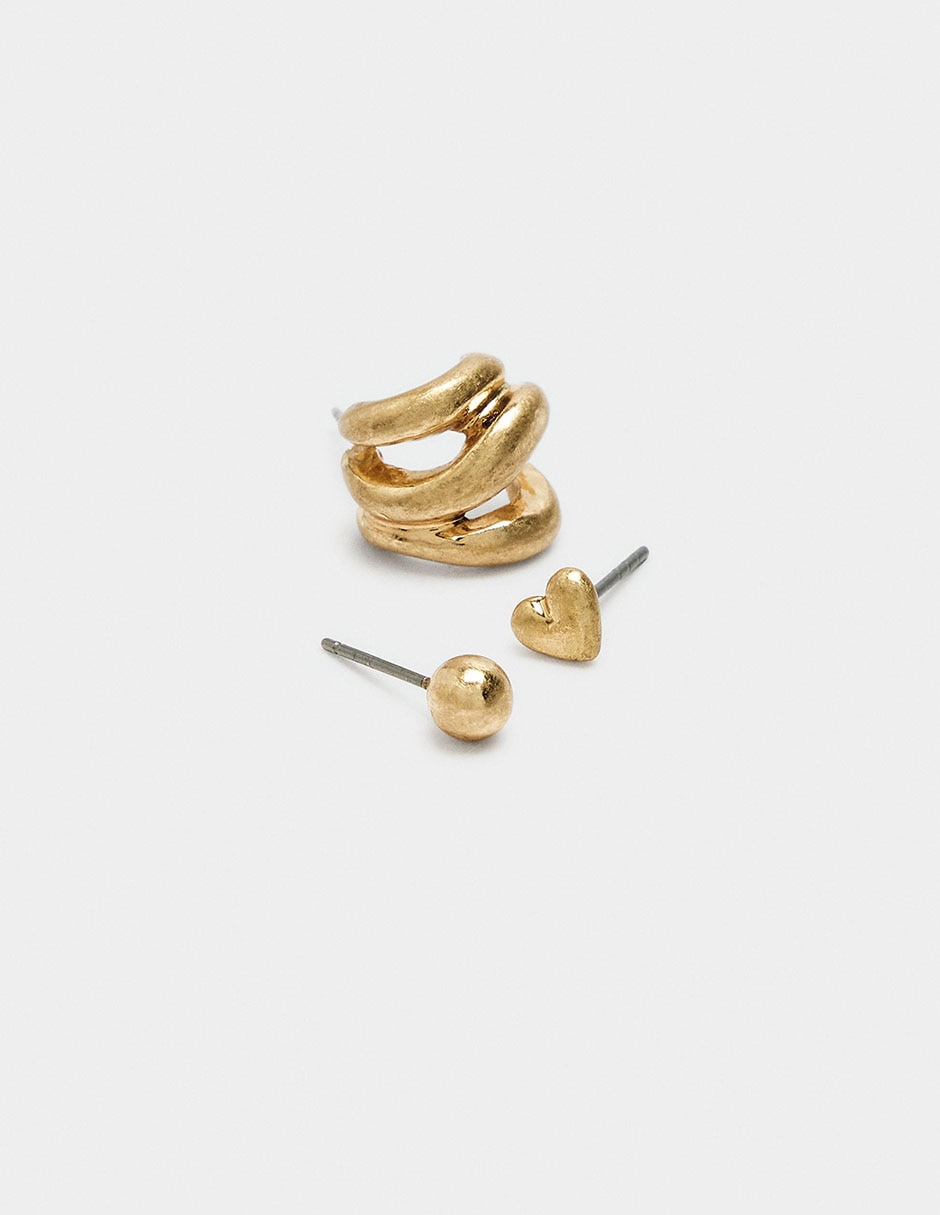 Set de aretes Golden Basics con acabado liso perla 2