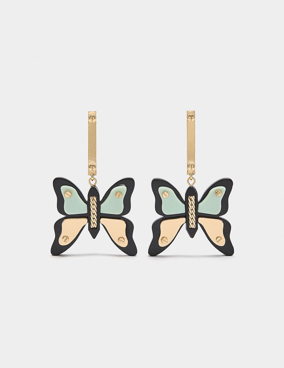 Aretes largos mariposa Funky Harmony con acabado brillante Aretes largos mariposa Funky Harmony con acabado brillante