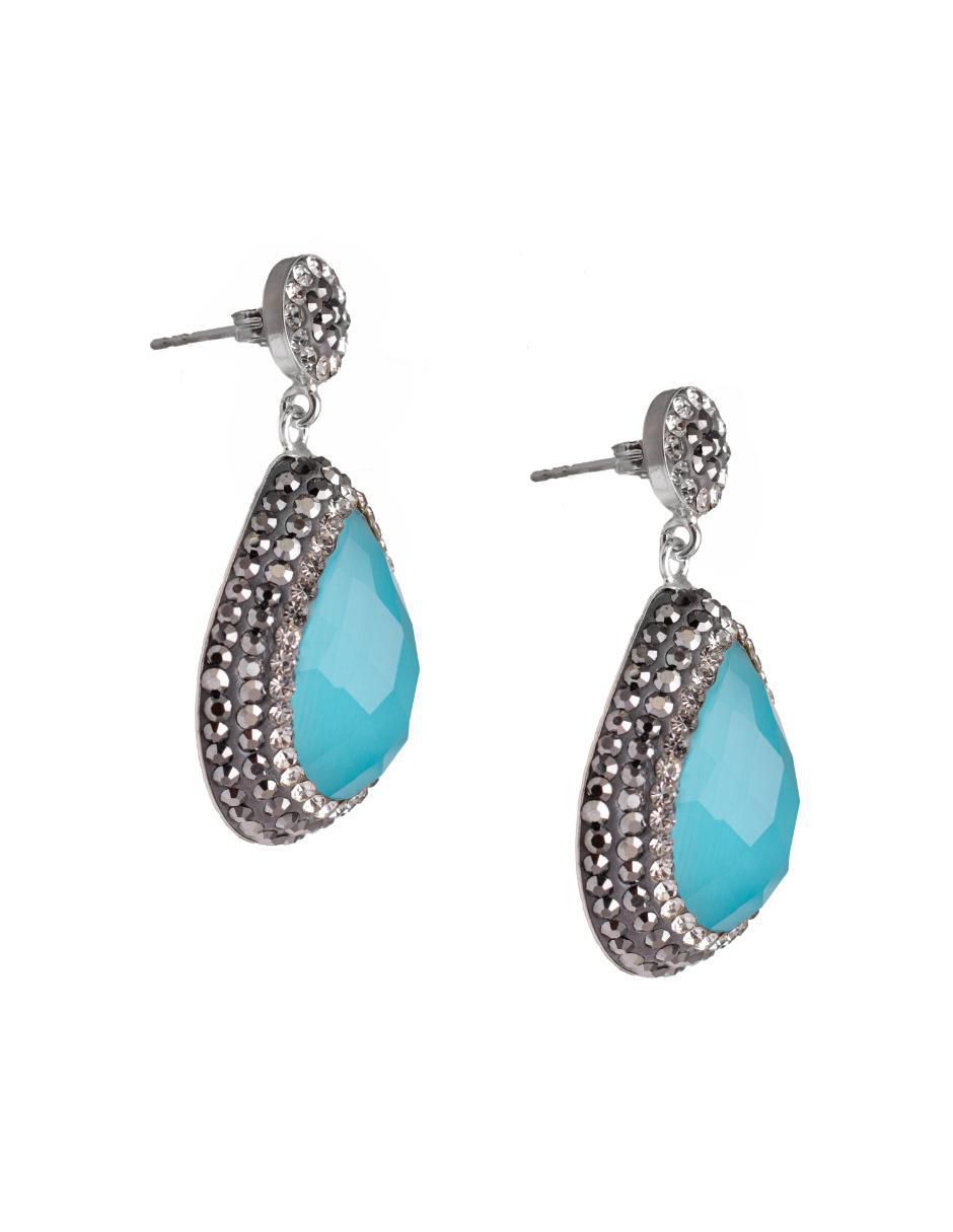 Aretes largos de gota Queen Farah de plata P 925 con acabado baño rodio ojo de gato 5