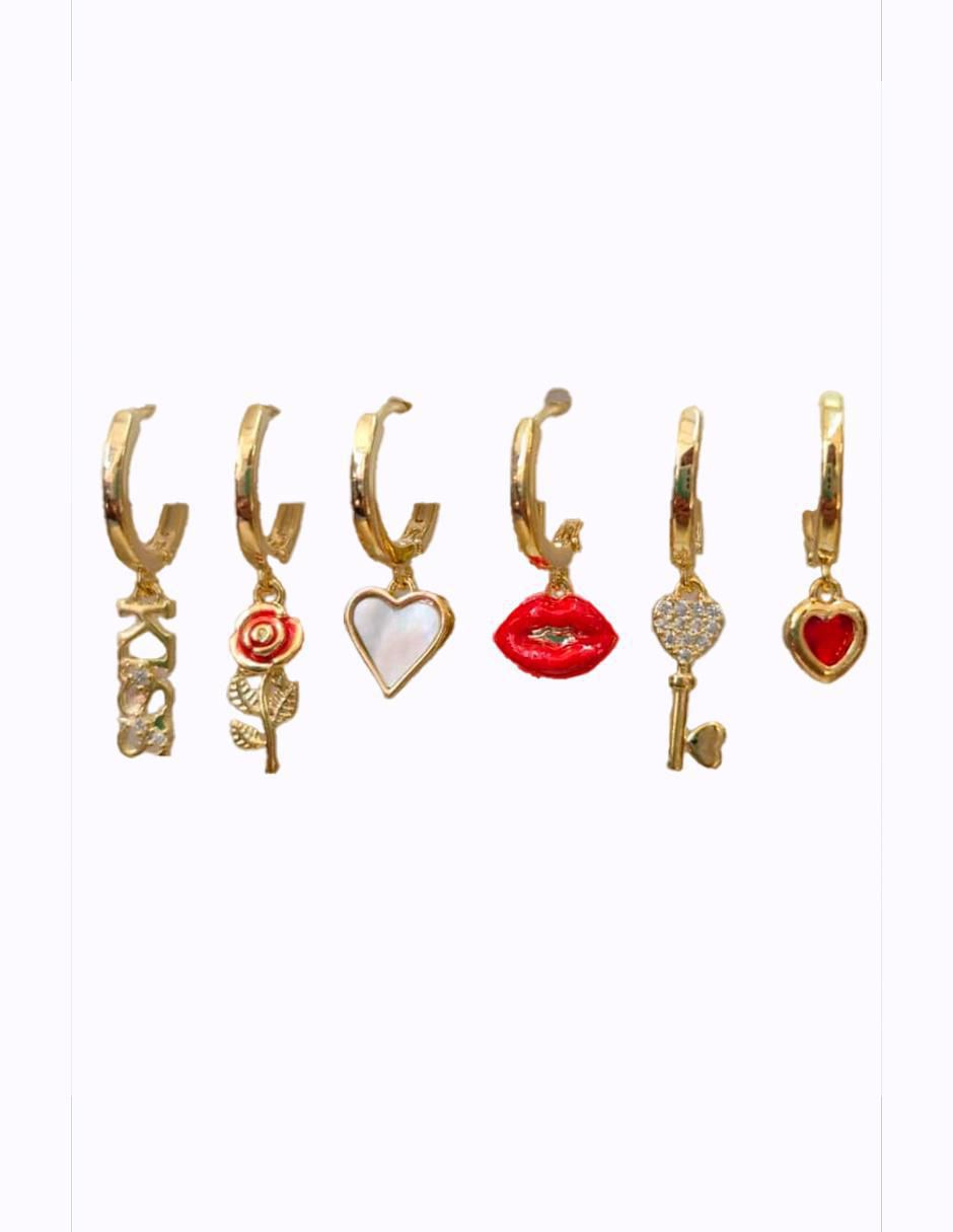 Set de aretes Amor y Amistad de Oro laminado 9 K con acabado brillante zirconia cúbica