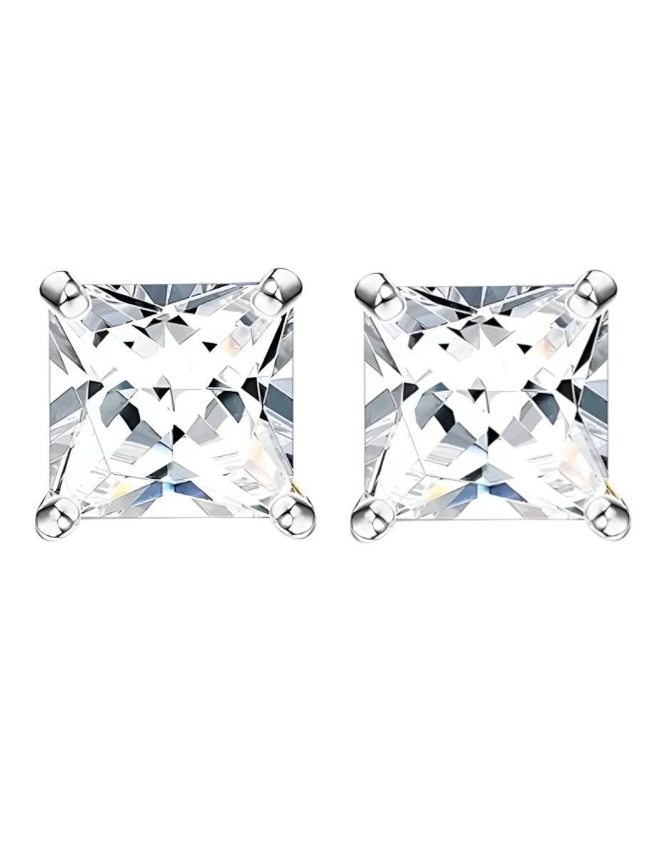 Aretes cortos cuadrados de plata P 925 con acabado brillante zirconia Aretes cortos cuadrados de plata P 925 con acabado brillante zirconia
