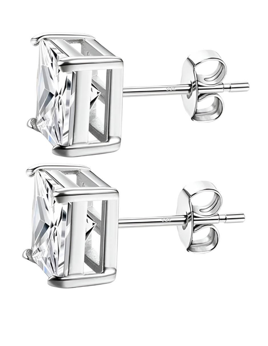 Aretes cortos cuadrados de plata P 925 con acabado brillante zirconia 3