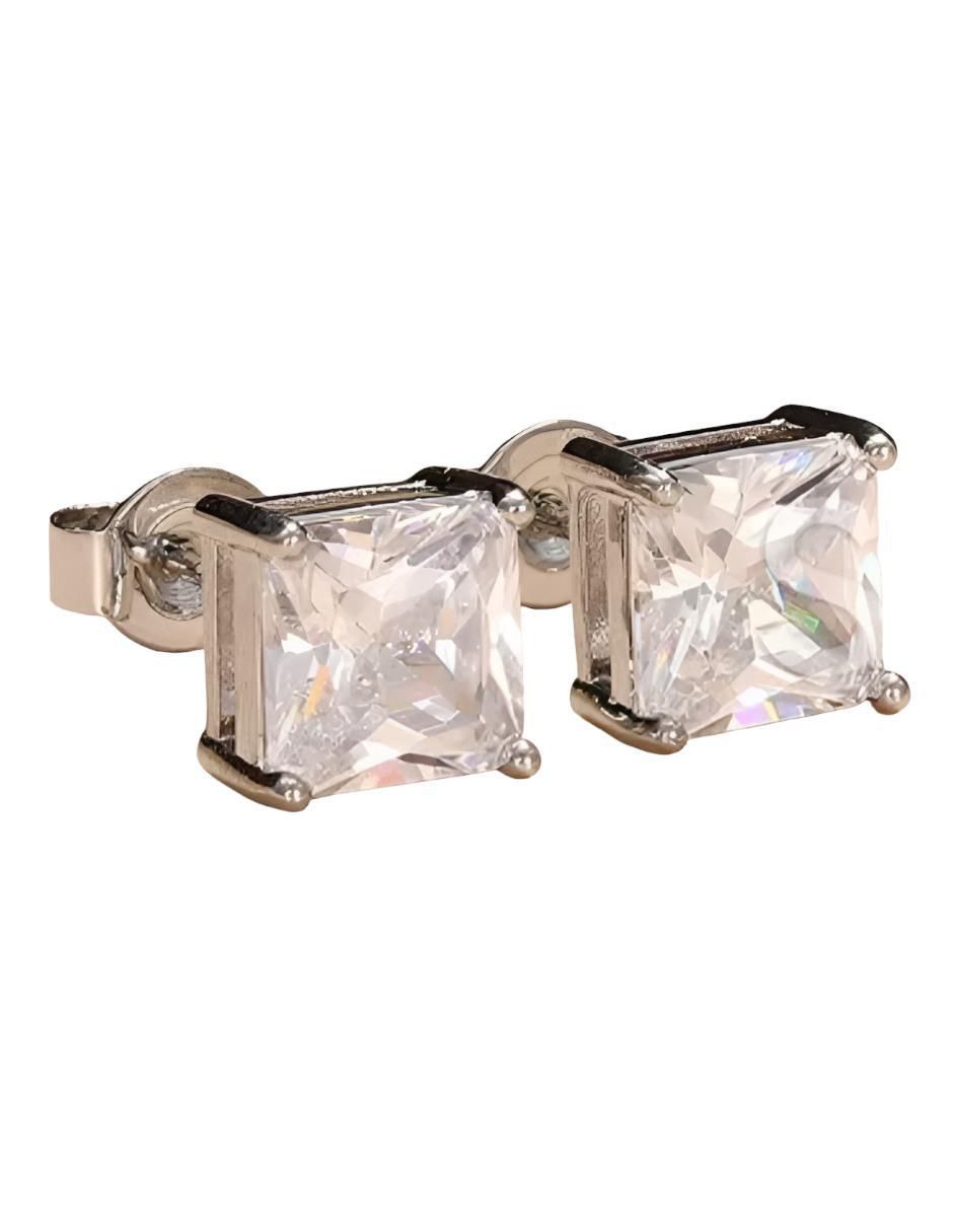 Aretes cortos cuadrados de plata P 925 con acabado brillante zirconia 4