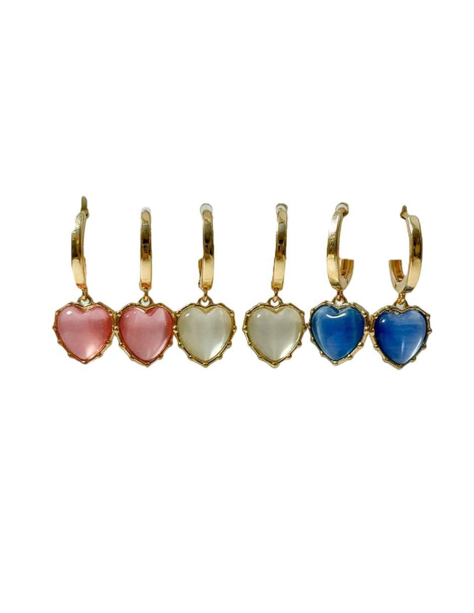 Set de aretes de corazón de oro laminado 10 K con acabado brillante zirconia cúbica