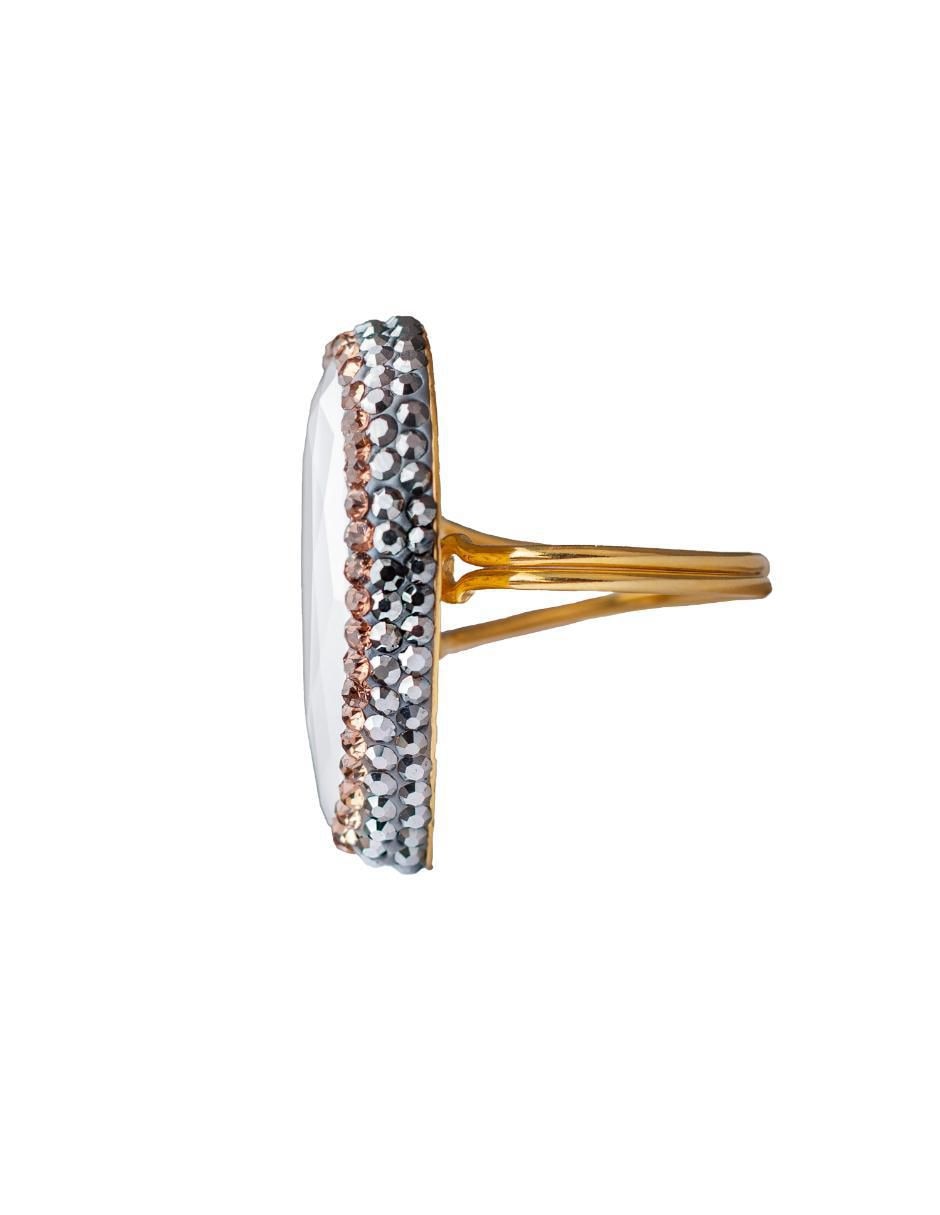 Anillo de gota Queen Farah de plata P 925 ojo de gato con acabado baño de oro 2