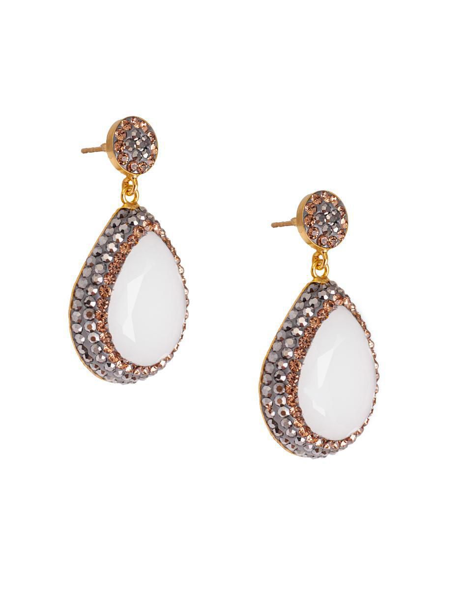 Aretes de gota Queen Farah de plata p 925 con acabado baño de oro ojo de gato 5