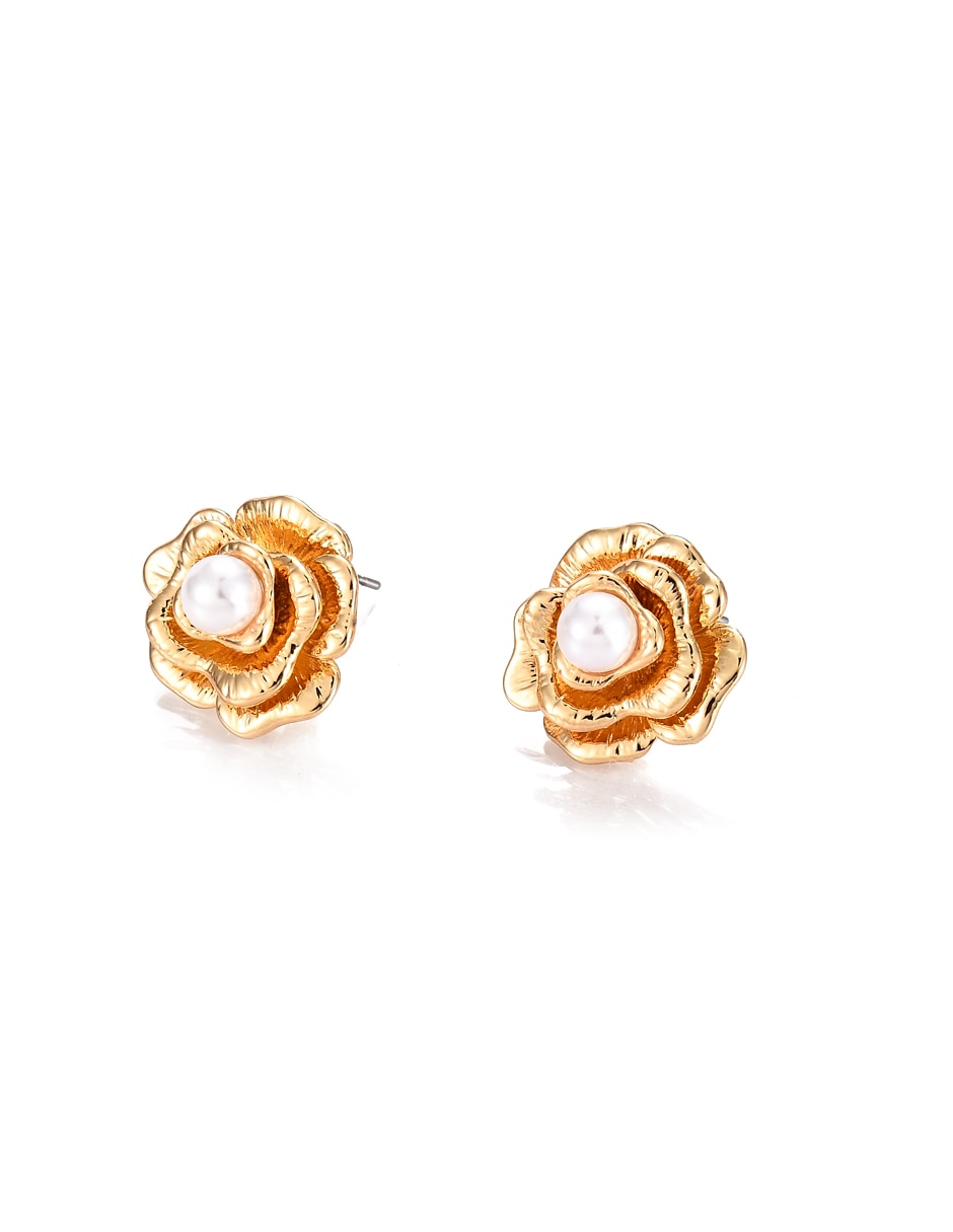 Aretes cortos de flor con acabado brillante 2