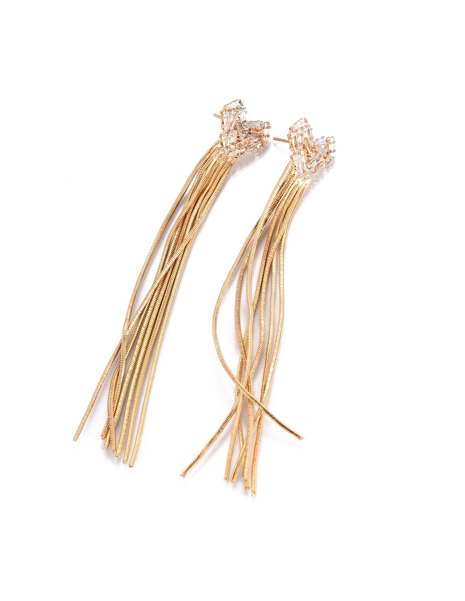 Aretes largos de corazón con acabado brillante cristal 2