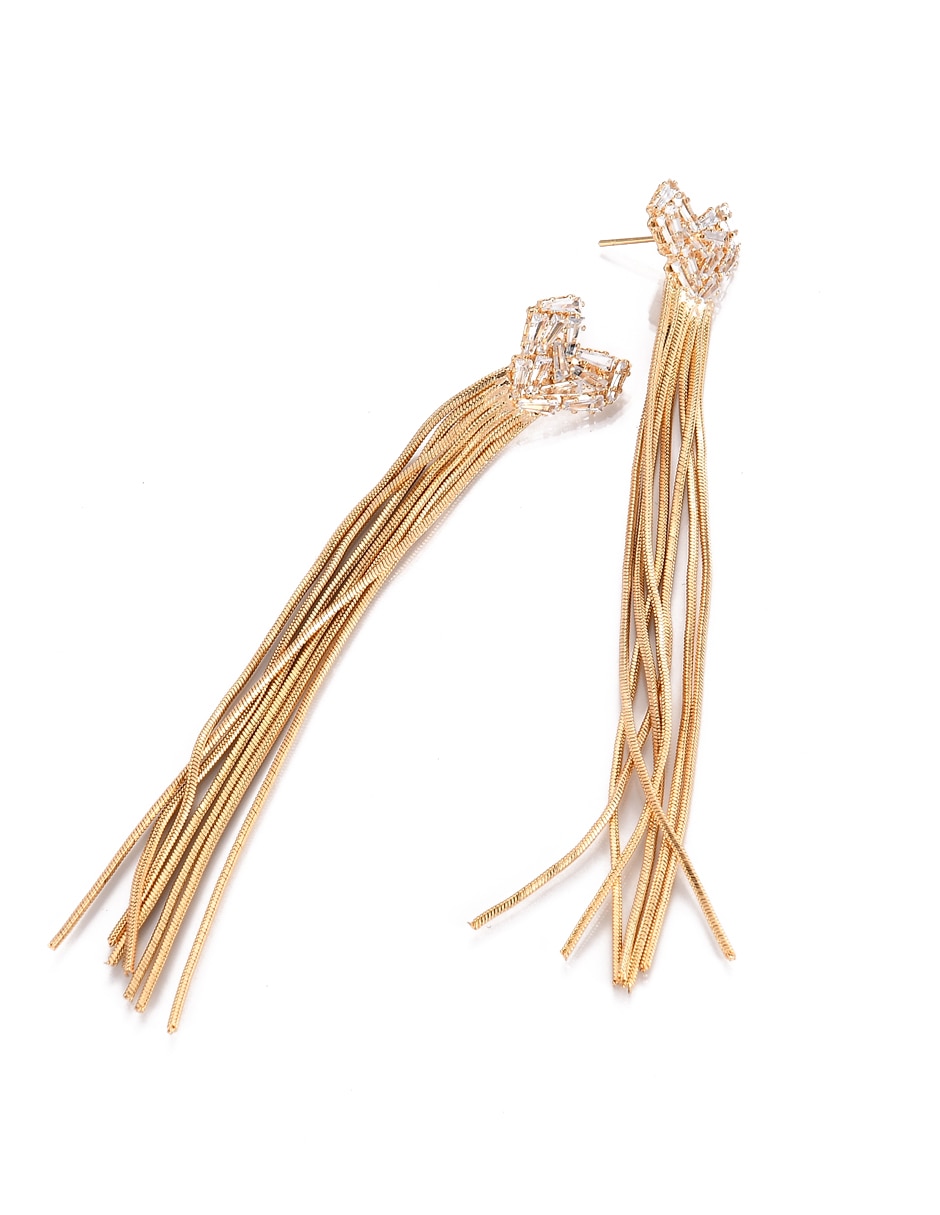 Aretes largos de corazón con acabado brillante cristal 3