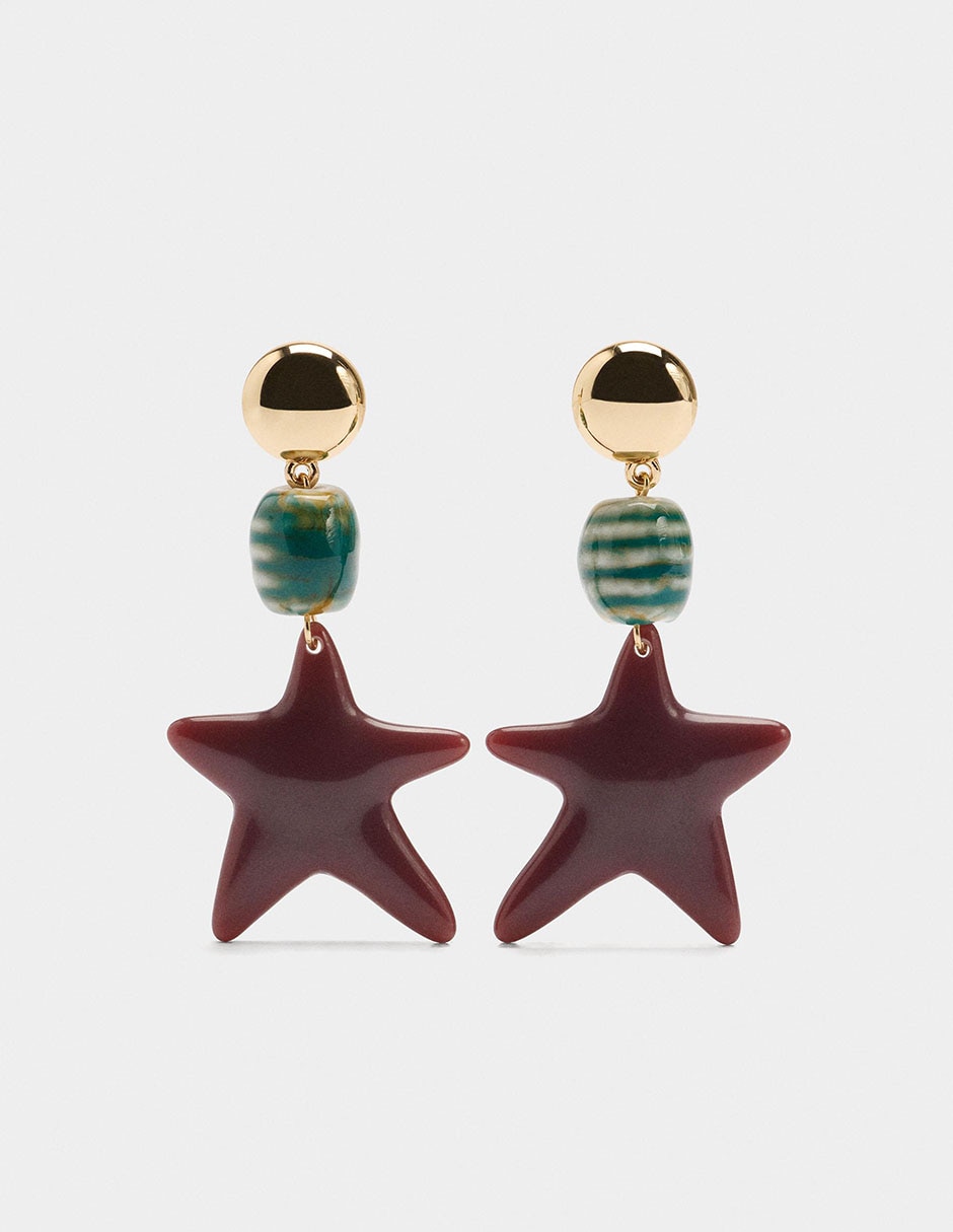 Aretes largos de estrella Wine & Dine con acabado brillante