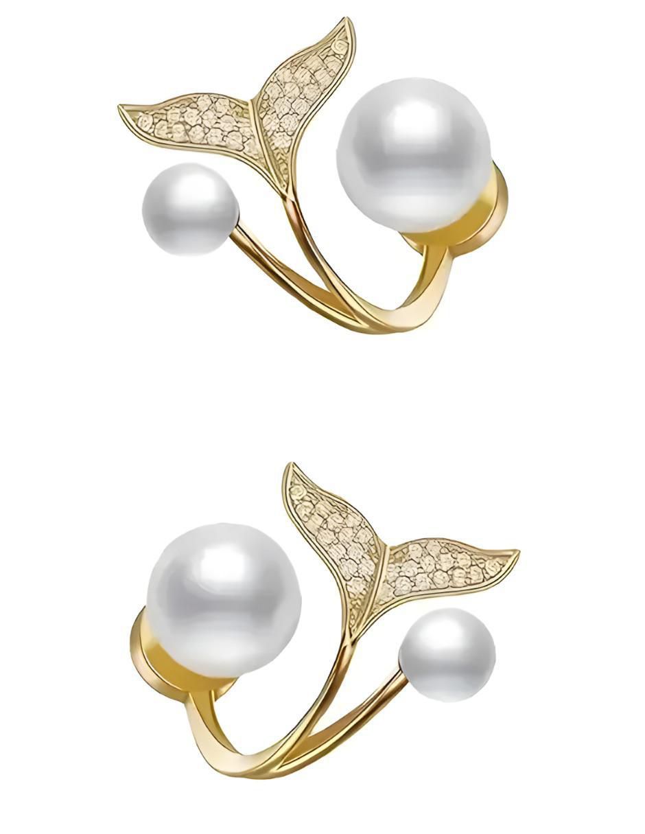 Aretes cortos de pez con acabado brillante perla 2