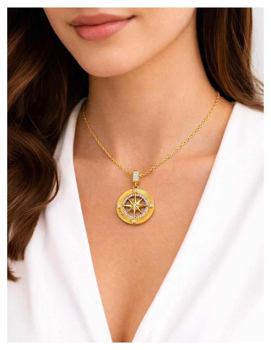 Collar de rosa de los vientos de oro laminado 18 k 6