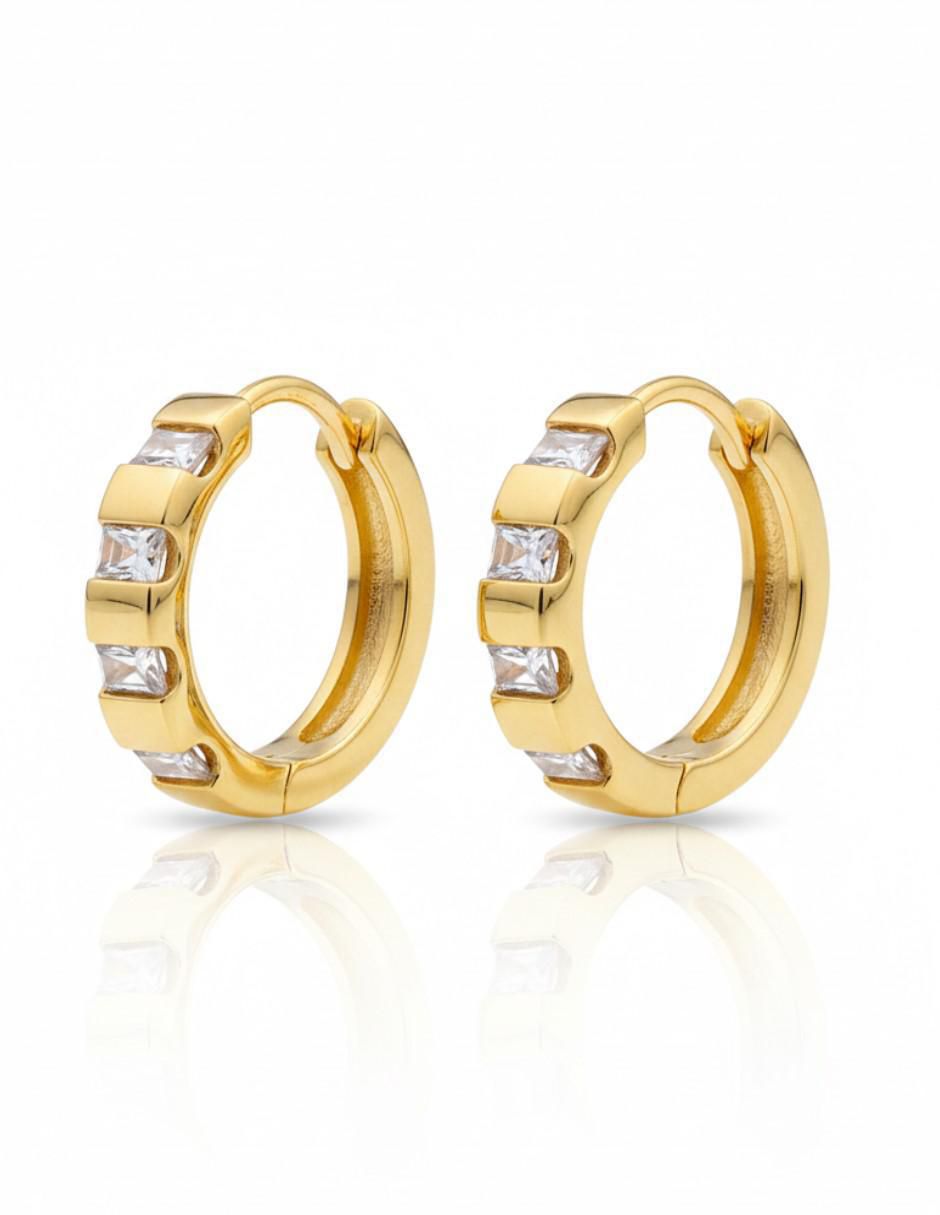 Huggies de oro laminado 14 K con acabado brillante zirconia Huggies de oro laminado 14 K con acabado brillante zirconia