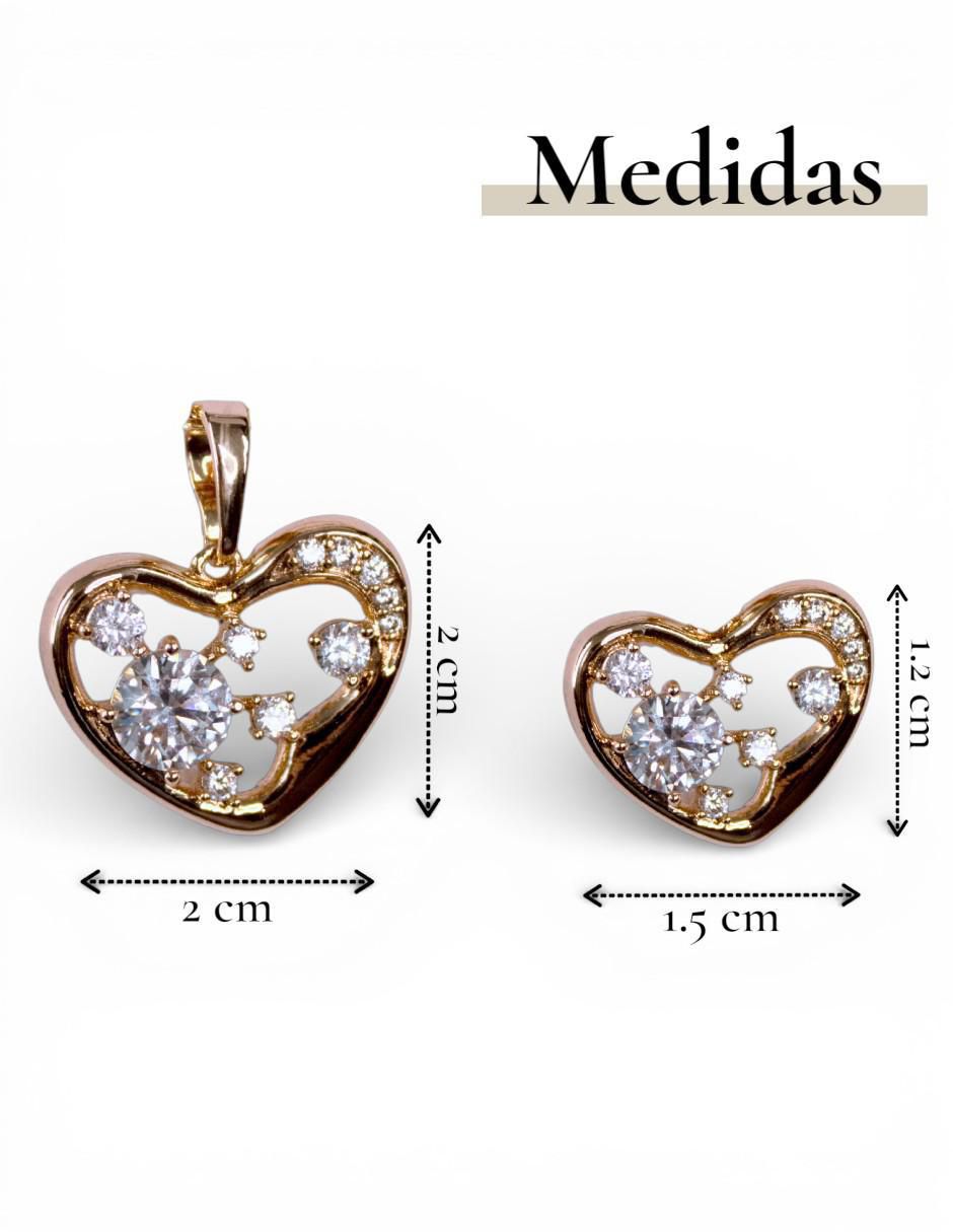 Aretes y collar de corazón de oro laminado 14 K zirconia cúbica 5