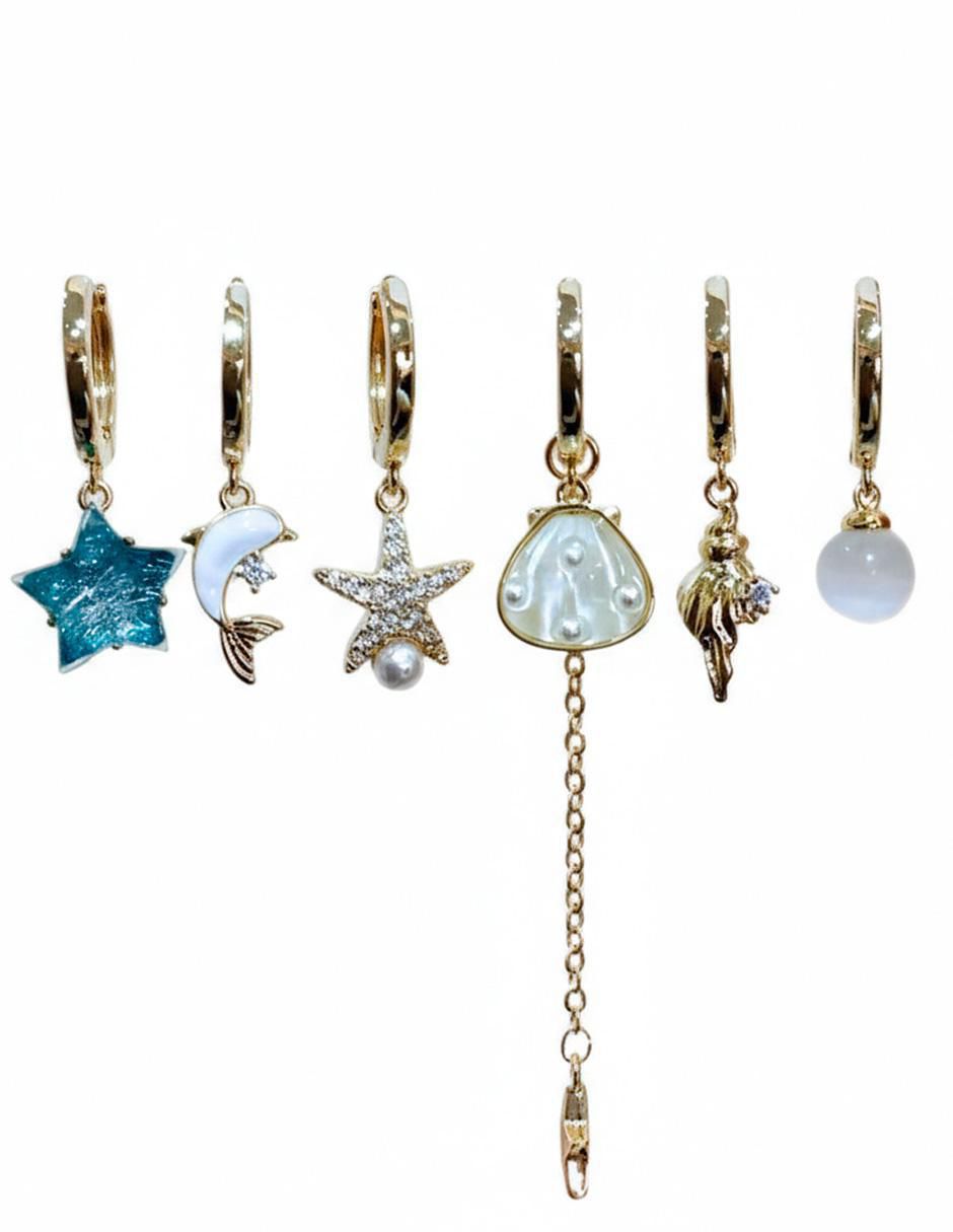 Set de aretes de oro laminado 10 K con acabado brillante