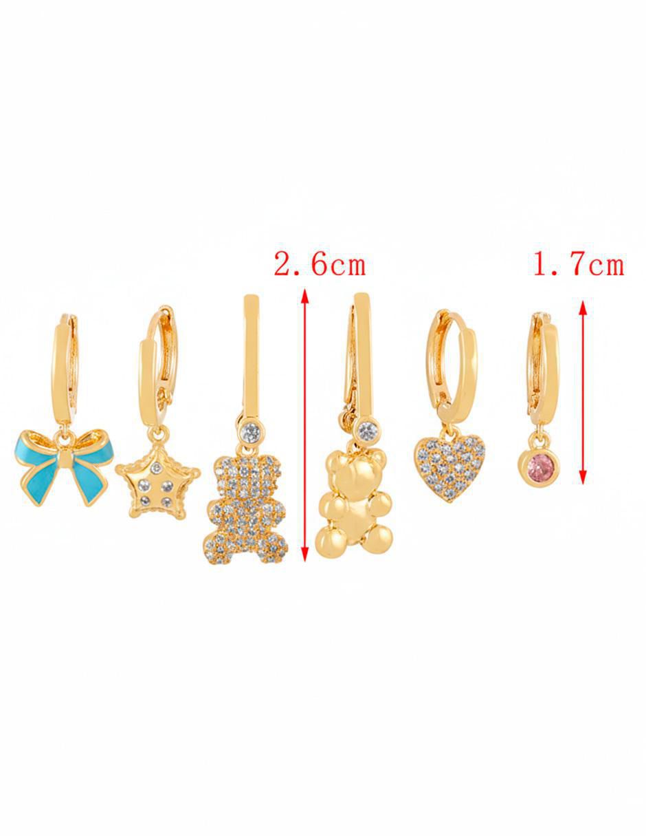 Set de aretes Amor de oro laminado 10 K con acabado brillante zirconia cúbica 3