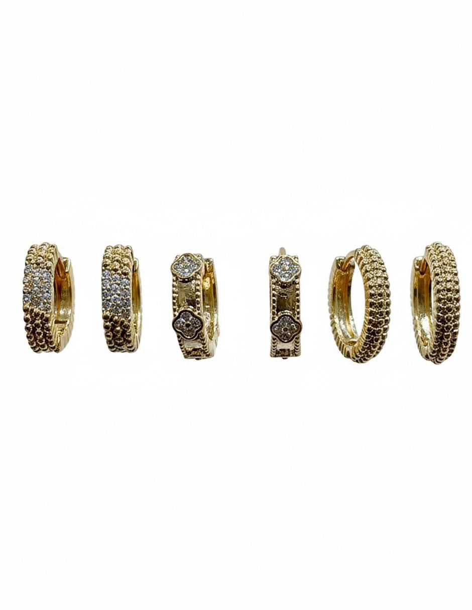 Set de aretes de oro laminado 10 K con acabado brillante zirconia cúbica