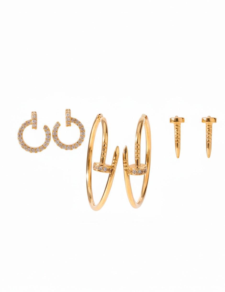Set de aretes de oro laminado 10 K con acabado brillante zirconia cúbica