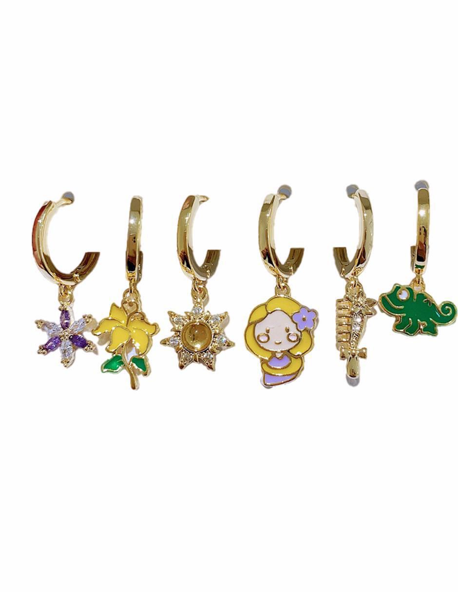 Set de aretes Rapunzel de oro laminado 10 K con acabado brillante zirconia cúbica