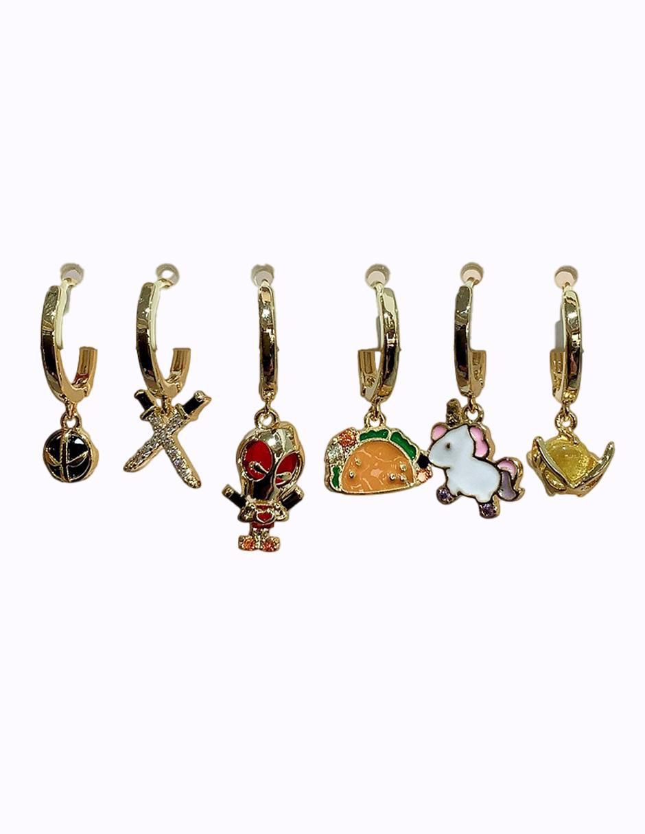 Set de aretes de Deadpool de oro laminado 10 K con acabado brillante zirconia cúbica