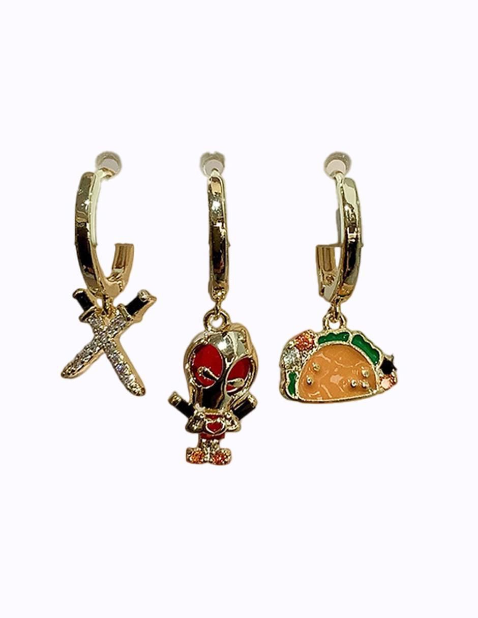 Set de aretes de Deadpool de oro laminado 10 K con acabado brillante zirconia cúbica 2