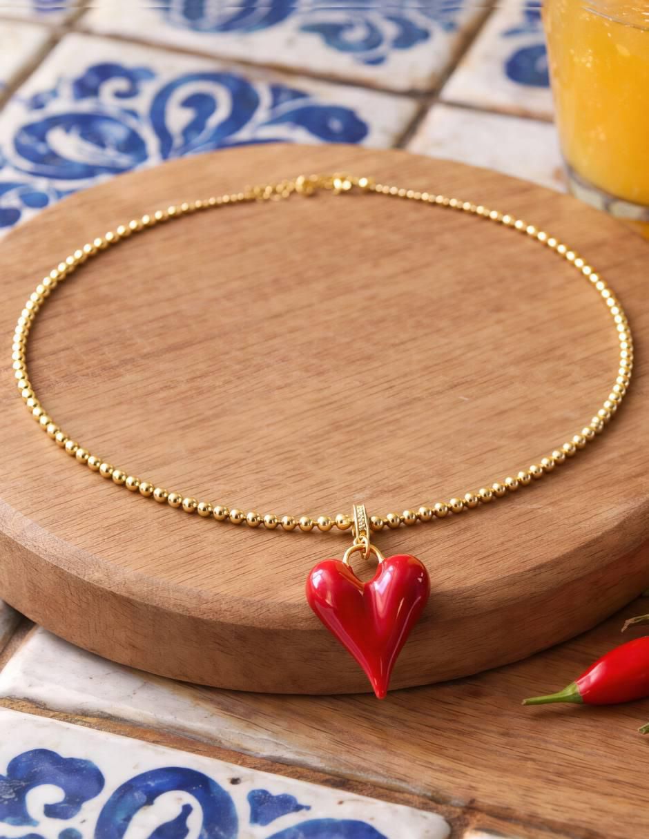 Collar con dije de corazón Pasión 18 K 6